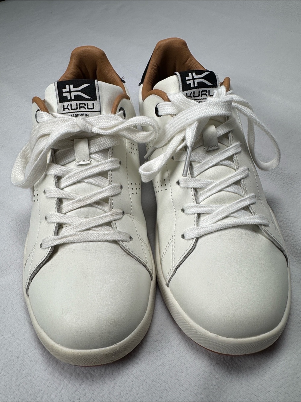KURU Women's White Sneakers with Brown Accent